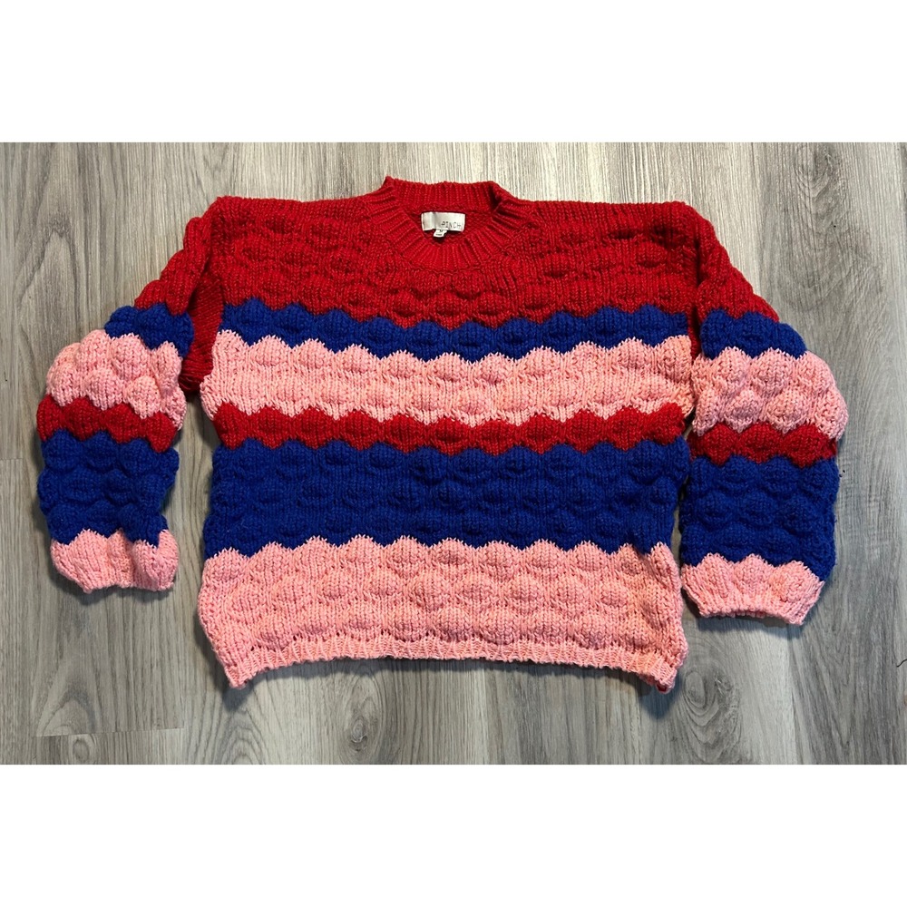 PINCH Colorblock Textured‎ chunky Knit Sweater Women's Size Medium Red Blue Pink
